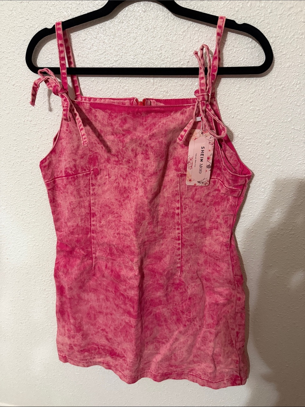 SHEIN Pink Tie-Strap Mineral Wash Camisole